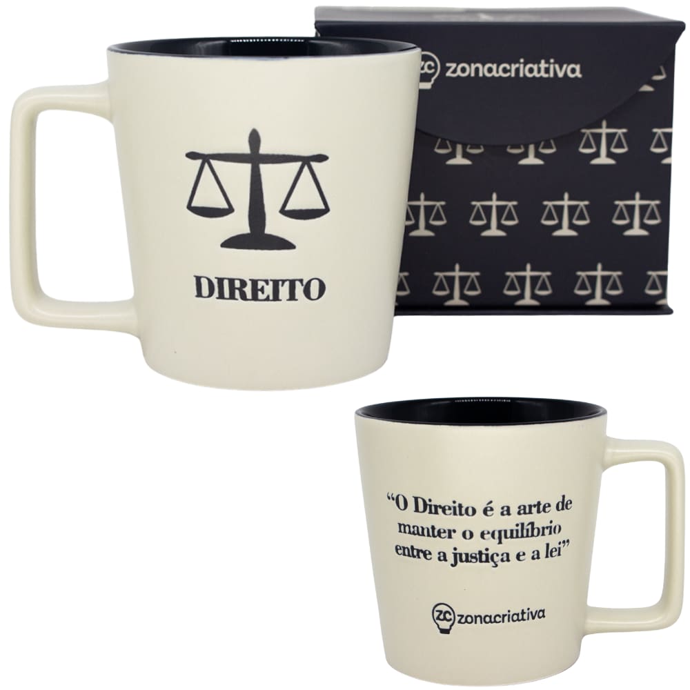 Caneca Profissão Advogado Direito Estampa Em Baixo Relevo Azul Cerâmica Branca 400ML