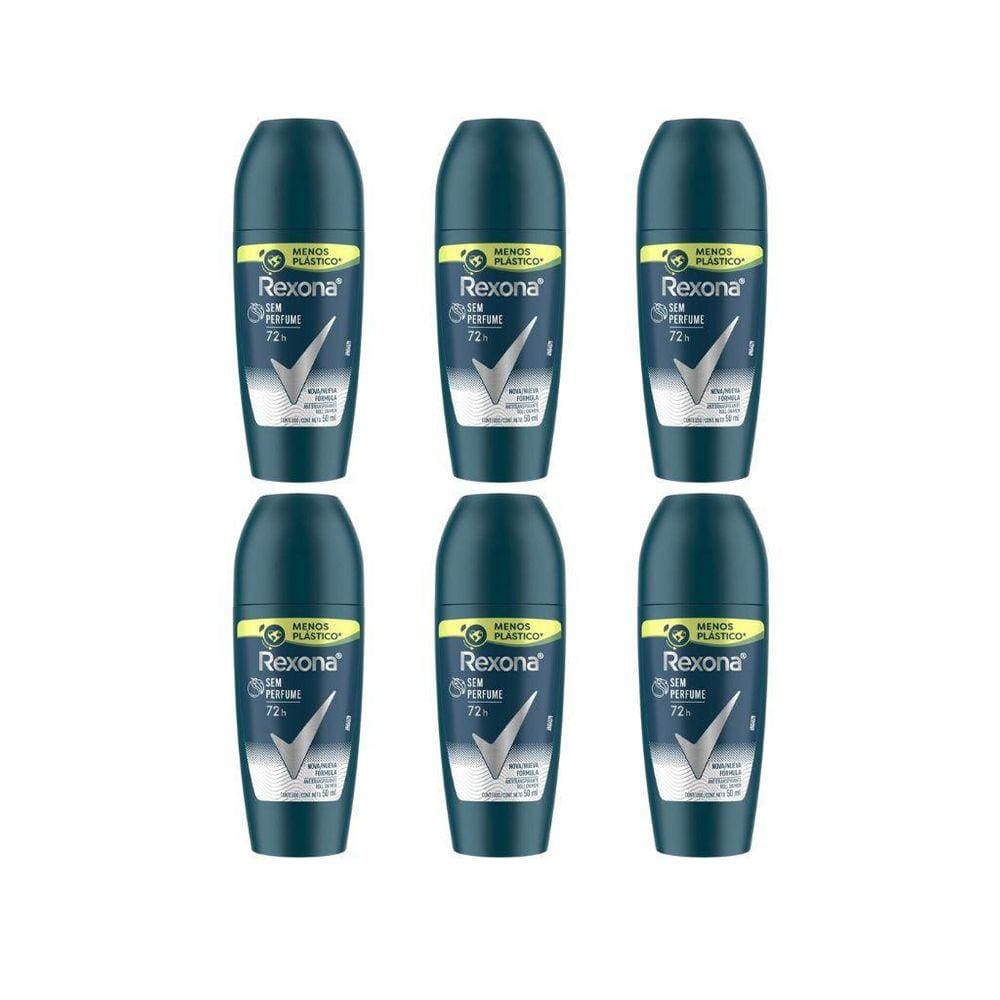 Desodorante Roll-On Rexona 50Ml Masc Sem Perfume - Kit C/6Un