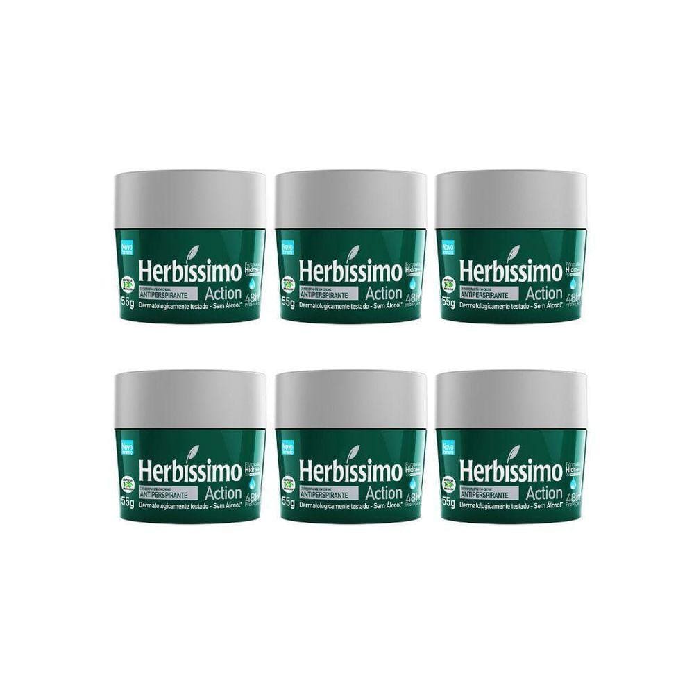 Desodorante Creme Herbíssimo 55G Action - Kit Com 6Un