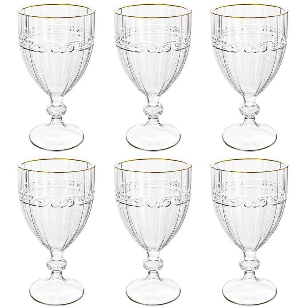 Jogo de Taças de Cristal Transparente Fio de Ouro Imperial 330mL 6 peças - Lyor