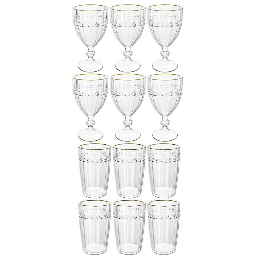Jogo de Taças e Copos de Cristal Imperial Fio de Ouro 12 peças - Lyor