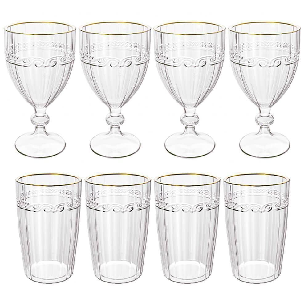 Jogo de Taças e Copos de Cristal Imperial Fio de Ouro 8 peças - Lyor