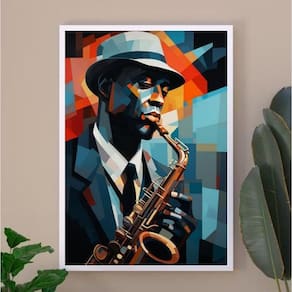 Quadro Músico Jazz - Pintura Geométrica 24X18Cm