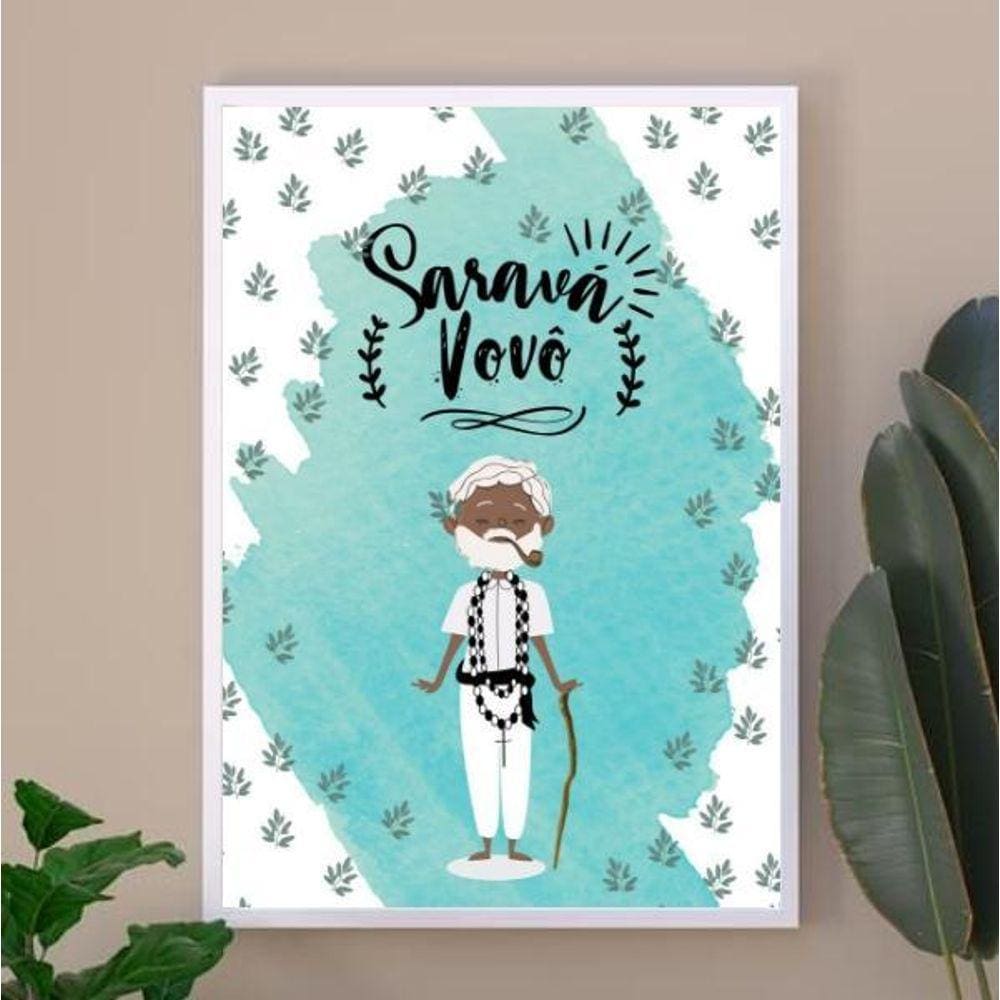 Quadro Decorativo Vovô Preto Velho 24X18Cm - Com Vidro