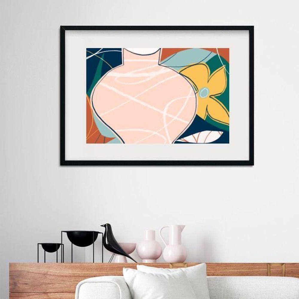 Quadro Para Copa Abstrato Vaso Rosa - 60X48Cm