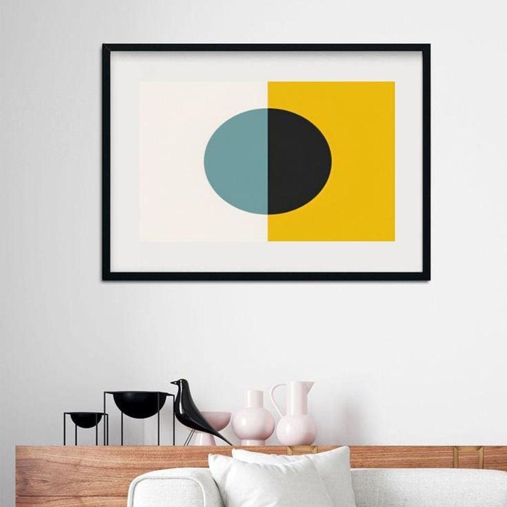 Quadro Geométrico Bola Amarelo E Azul - 60X48Cm