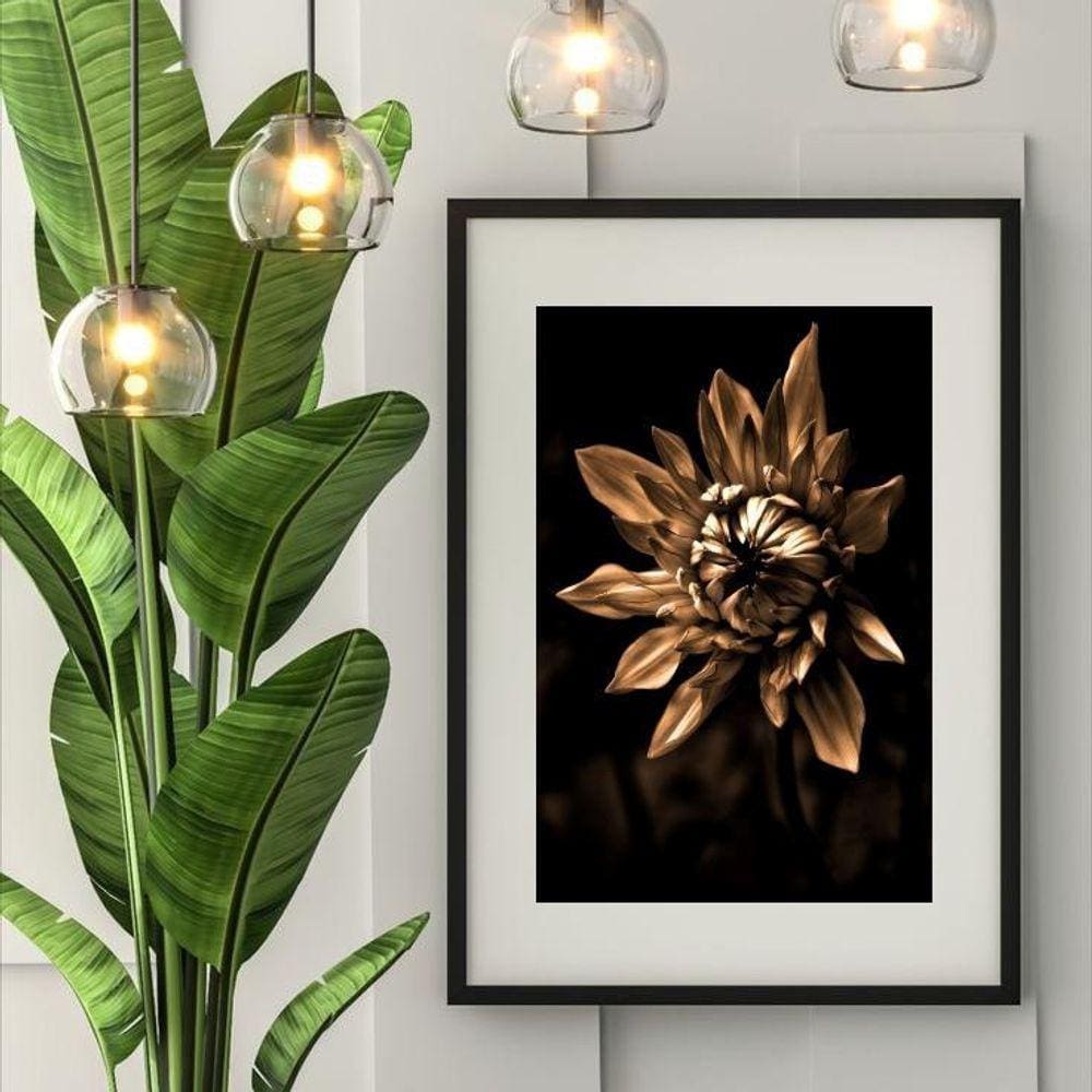 Quadro Flor Bronze Com Preto - 60X48Cm