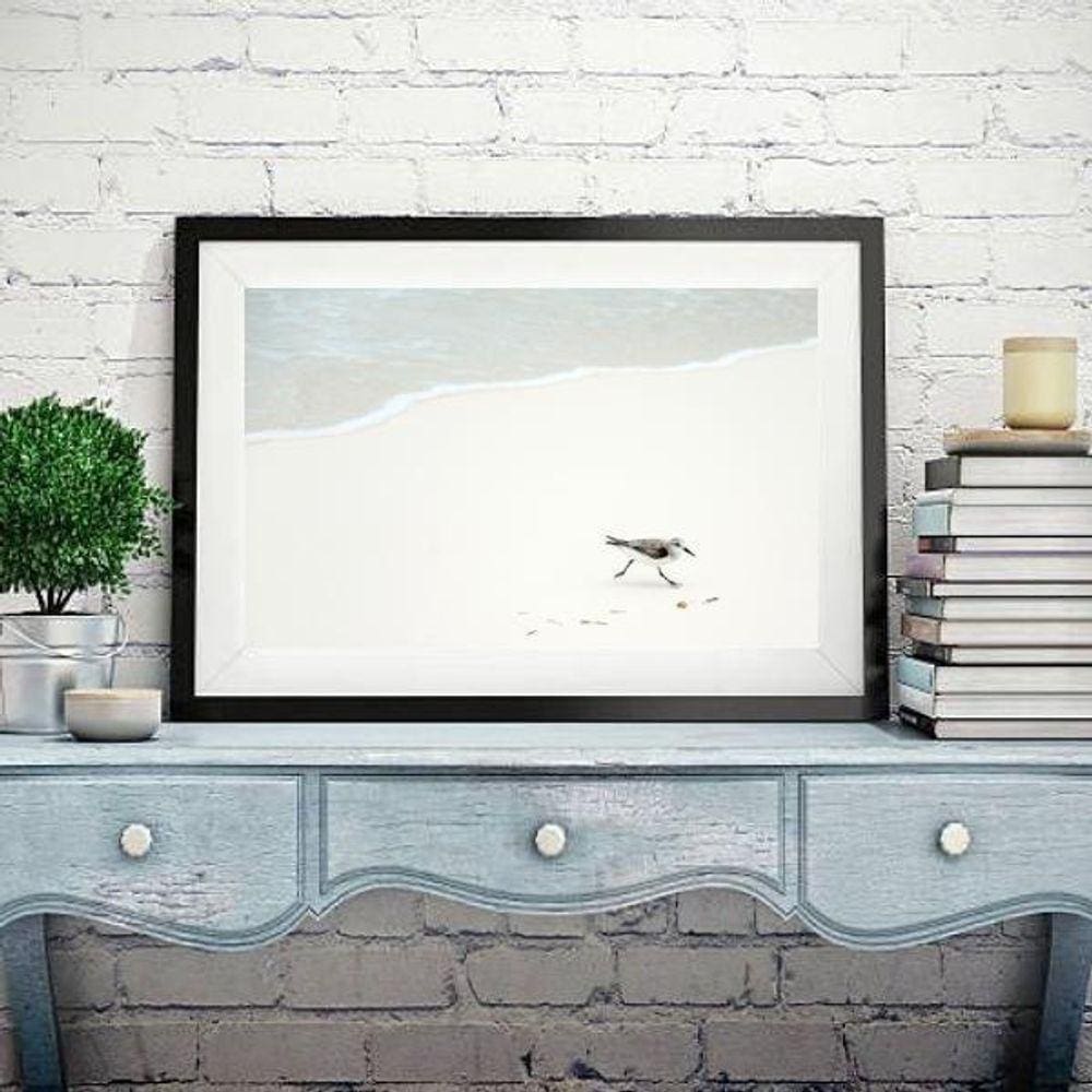 Quadro Minimalista Passarinho Praia - 60X48Cm