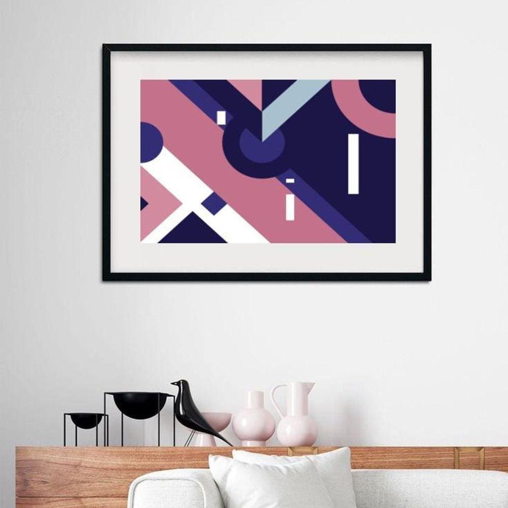 Quadro Abstrato Geométrico Rosa E Azul - 60X48Cm