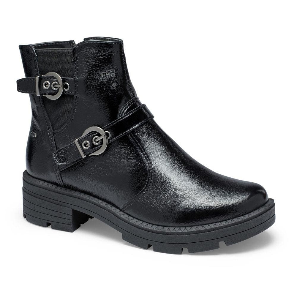 Bota Biker Dakota Cano Curto Verniz Com Fivelas e Sola Tratorada Feminino G9631