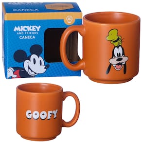Mini Caneca Pateta Laranja Café Expresso Empilhável Cerâmica 100ML Oficial Disney