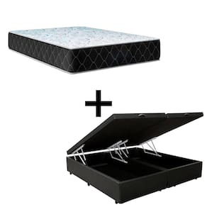 Cama Baú Queen 158 Tecido Sintético Preto Com Colchão Marrocos - Poliéster - Espuma D33 30cm