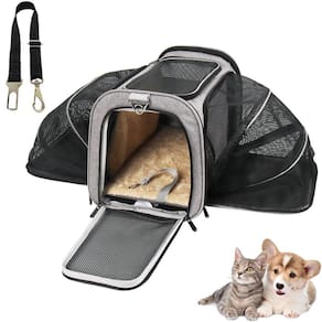 Kit Bolsa Pet Expansivel Transporte Viagem Cachorros e Gatos Cinza e Cinto de Segurança - Duke & Dixie