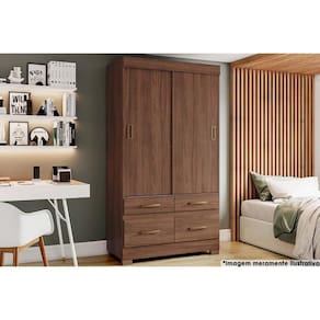 Guarda Roupa Solteiro 2 Portas De Correr E 4 Gavetas C- Pés Briz Be25 Castanho - Henn
