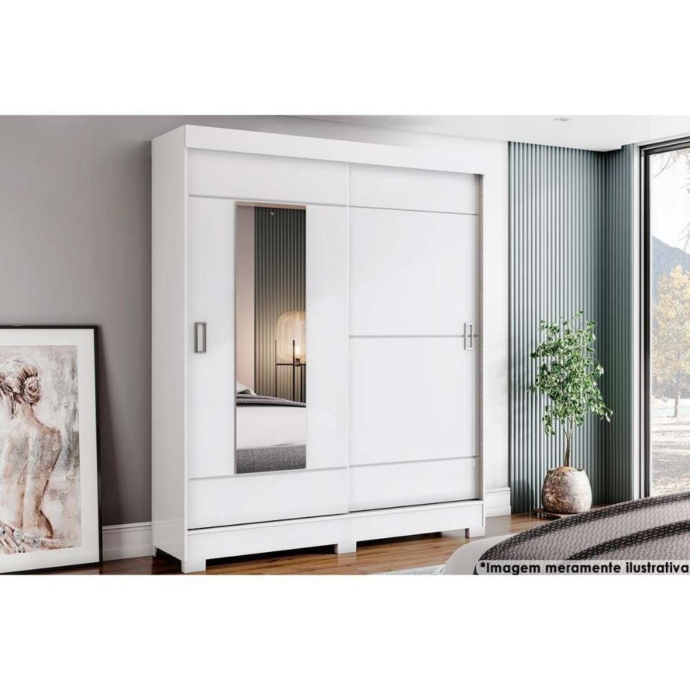 Guarda Roupa Solteiro 2 Portas De Correr E 2 Gavetas C- Espelho E Pés Briz B66 Branco - Henn