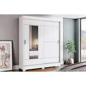 Guarda Roupa Solteiro 2 Portas De Correr E 2 Gavetas C- Espelho E Pés Briz B66 Branco - Henn