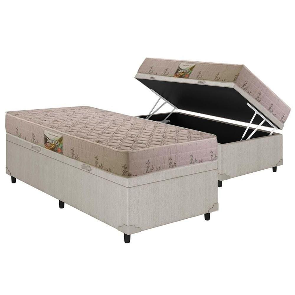Conjunto Box Baú Solteiro: Colchão Espuma D33 Cannes Double Face + Base Crc Courano Clean