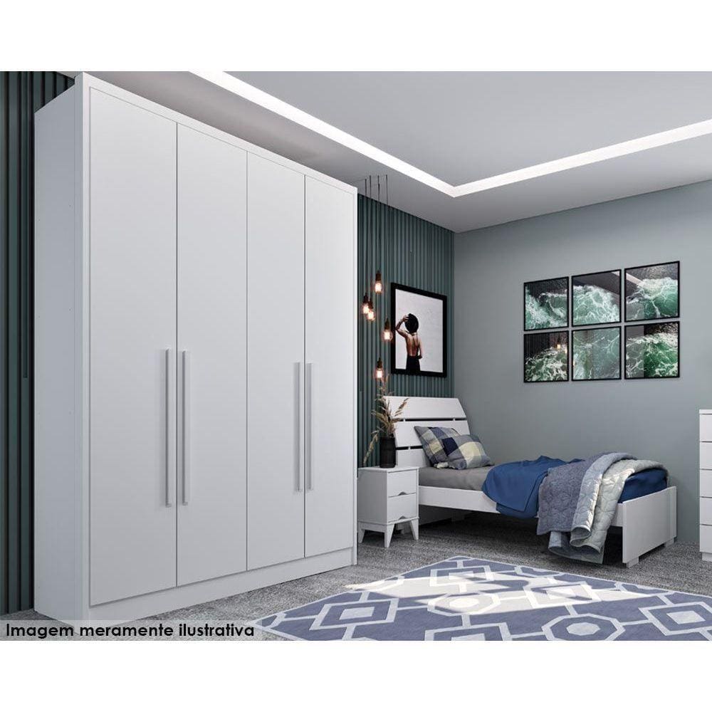 Guarda Roupa Solteiro 4 Portas E 2 Gavetas Dinamarca Neve - Tcil Móveis