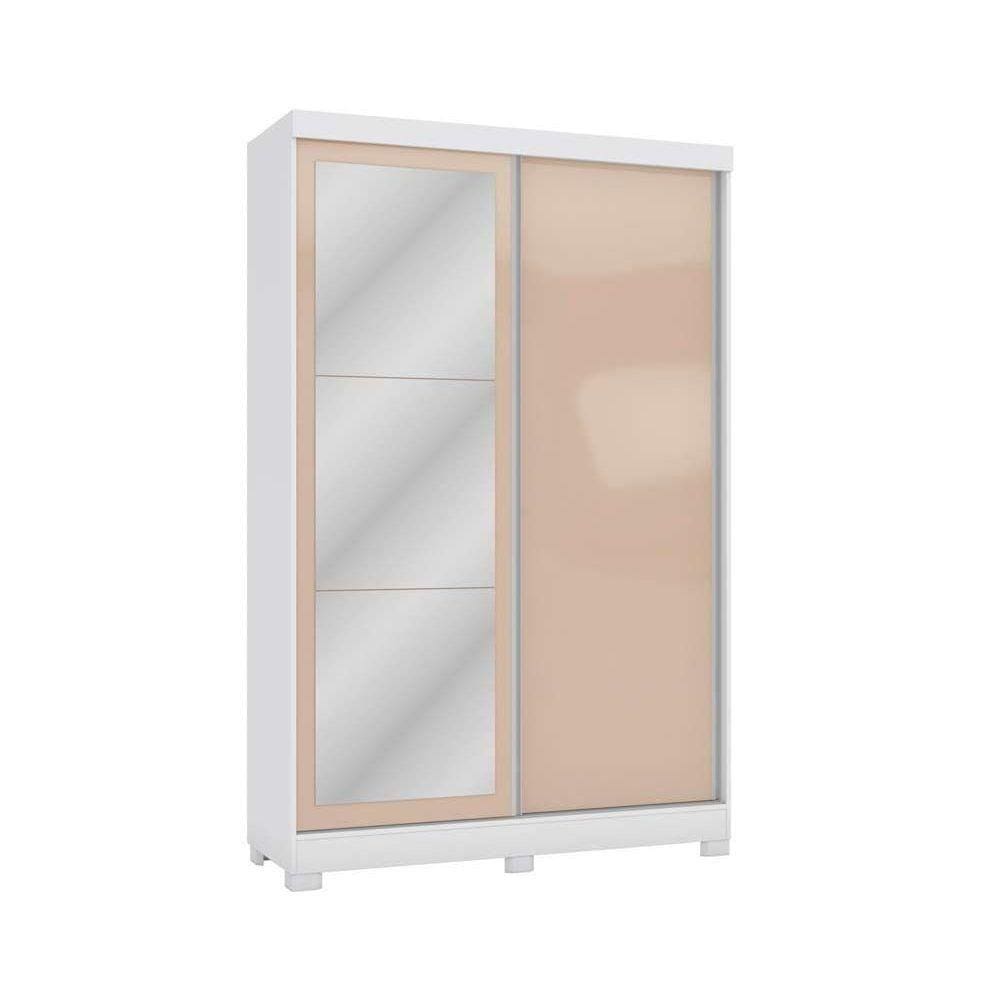 Guarda Roupa Solteiro 2 Portas De Correr E 2 Gavetas C- espelho E Pés N571 Branco macadamia