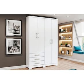 Guarda Roupa Solteiro 4 Portas E 3 Gavetas C- Pés Caju Da135 Branco - Henn