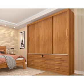 Guarda Roupa Casal 3 Portas De Correr E 9 Gavetas Chicago Cinamomo - Tcil Móveis