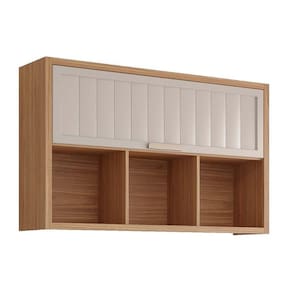 Armário Aéreo P- Cozinha Estela C-3nichos E 1 Porta Basculante Ripada 120 Cm Freijo-off White - Mgm
