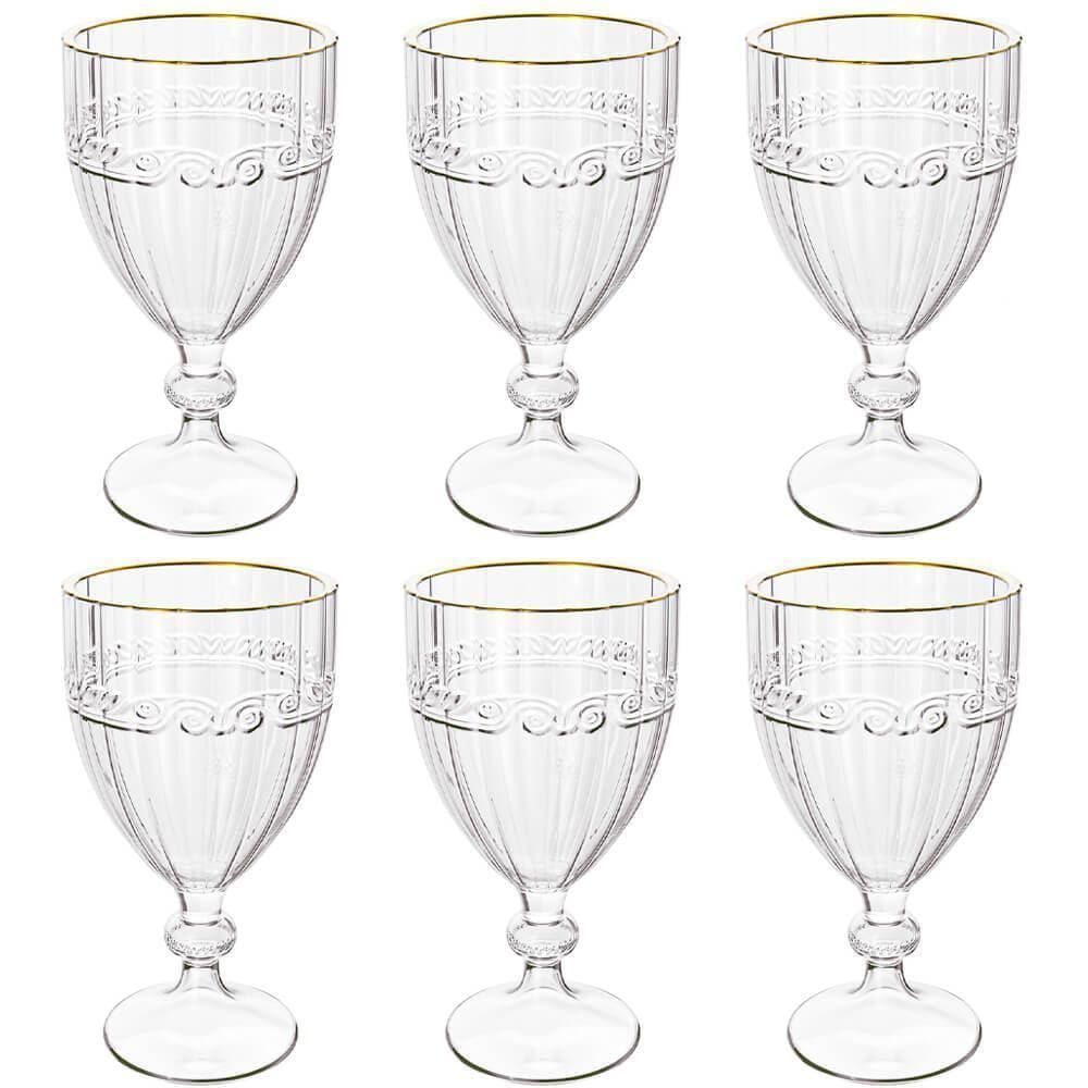 Jogo Taças Cristal Transparente Fio Ouro Imperial 330Ml 6