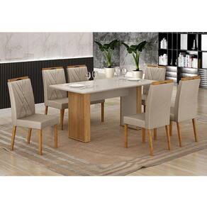 Mesa de Jantar Ambiente Júlia 160x80cm Cinamomo Off White com 6 Cadeiras Lara Veludo Bege - Valdemóveis