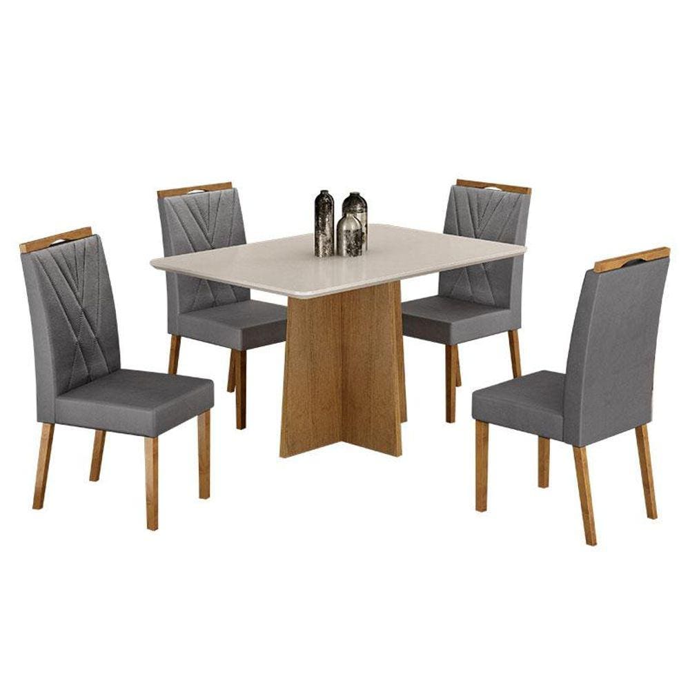 Mesa de Jantar Jade 120x80cm Cinamomo Off White com 4 Cadeiras Lara Veludo Grafite - Valdemóveis