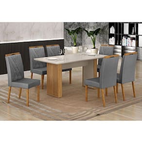 Mesa de Jantar Ambiente Júlia 160x80cm Cinamomo Off White com 6 Cadeiras Lara Veludo Grafite - Valdemóveis