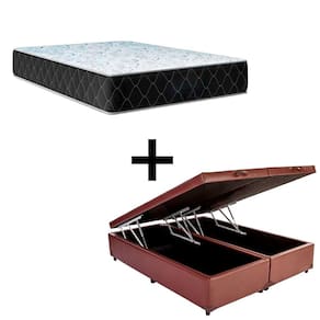 Cama Box Queen 158 Tecido Sintético Marrom Com Colchão Marrocos - Poliéster - Espuma D33 30cm