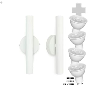 Kit 2 Arandela Foco Duplo Slim Palito - Branco + Led Gu10