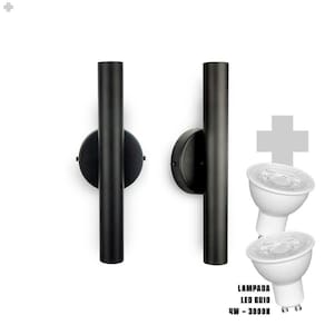 Kit 2 Arandela De Parede Slim Palito - Preto + Led Gu10