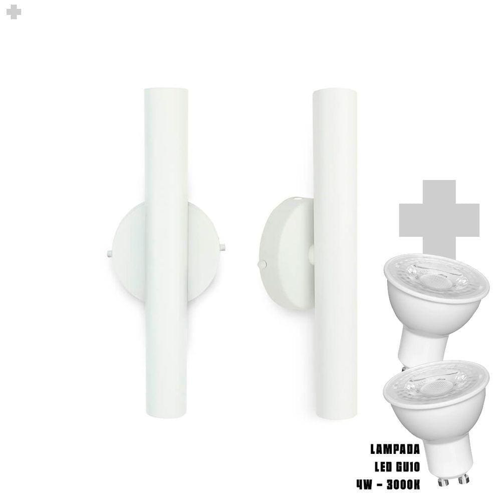 Kit 2 Arandela De Parede Slim Palito - Branco + Led Gu10