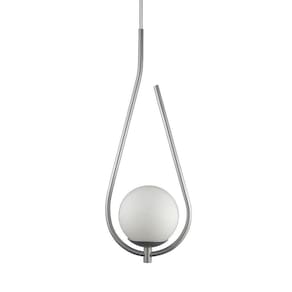 Lustre Pendente On Drop - Prata Com Globo De Vidro Branco
