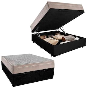 Cama Box Baú Casal Suede + Colchão SerenePrime Molas Ensacadas 138x188x69
