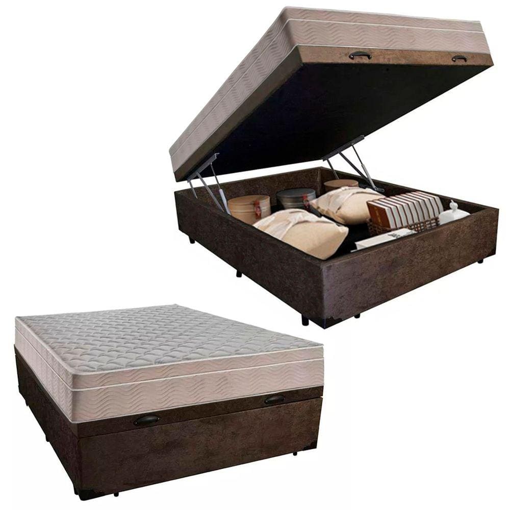 Cama Box Baú Casal Suede + Colchão SerenePrime Molas Ensacadas 138x188x69