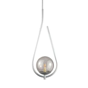 Lustre Pendente On Drop - Prata Com Globo De Vidro Fumê