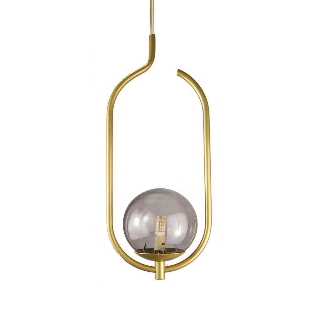 Lustre Pendente On Clip - Ouro Com Globo De Vidro Fumê