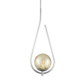 Lustre Pendente On Drop - Prata Com Globo De Vidro âmbar