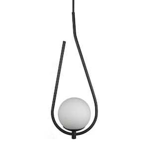 Lustre Pendente On Drop - Preto Com Globo De Vidro Branco
