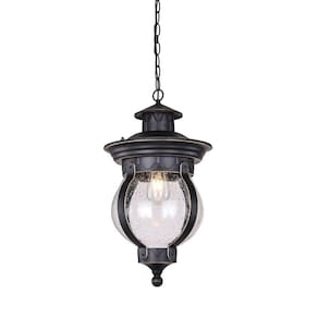 Pendente Colonial Vidro Pontilhado Preto e Dourado 35cm 1E27