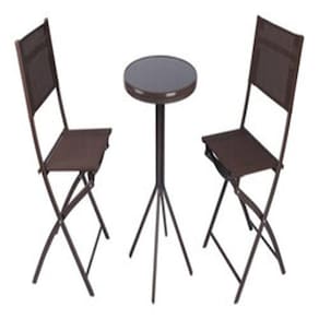 Conjunto Mesa E 2 Cadeiras Aço Vidro Jardim Varanda - Home