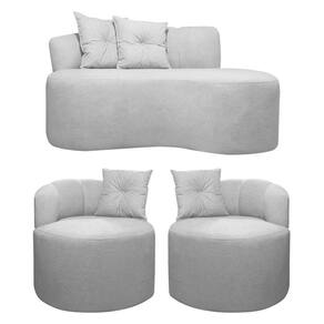 Kit Sofá Orgânico Plaza 2 Lugares 145cm e 2 Poltronas Linho Bouclê Cinza SOFA STORE