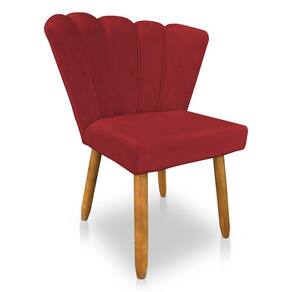 Cadeira Poltrona Flor Veludo Vermelho Pés Palito Castanho - Pallazio