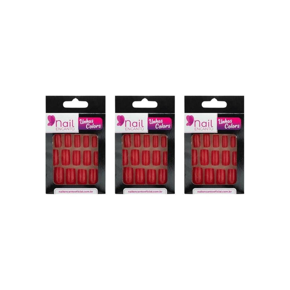 Unhas Postiças Nil Encanto 24Un Colors Longa Vermelho - 3Un