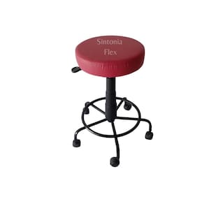 Mocho estética com base de ferro com apoio de pé com rodízio corano rosa