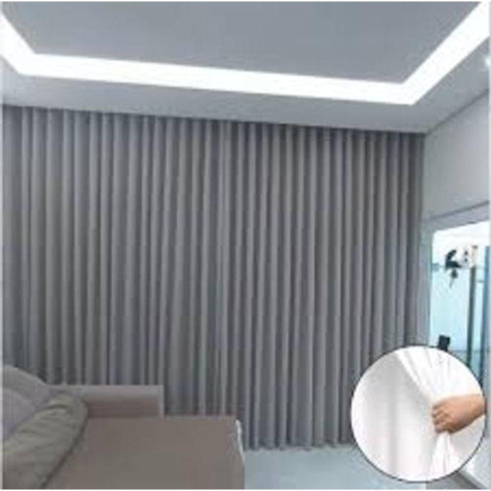 Cortina Trilho Suiço Forro Com Linho Cinza 6.00 X 2.50