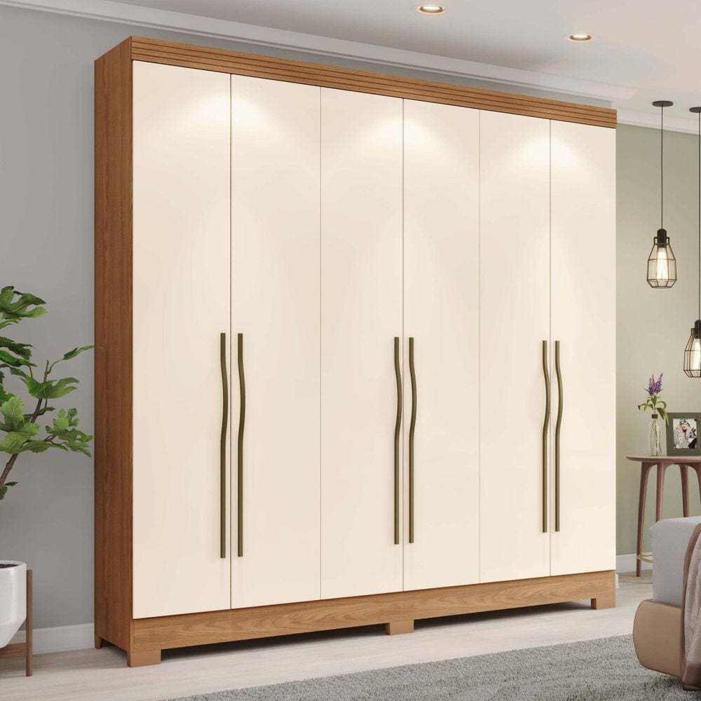 Guarda-roupa 6 Portas 3 Gavetas Gael Espresso Móveis Marrom/Off White