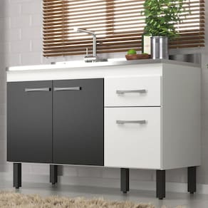 Balcão de Cozinha sem Tampo Monaco 2 Portas e 2 Gavetas Branco/Preto